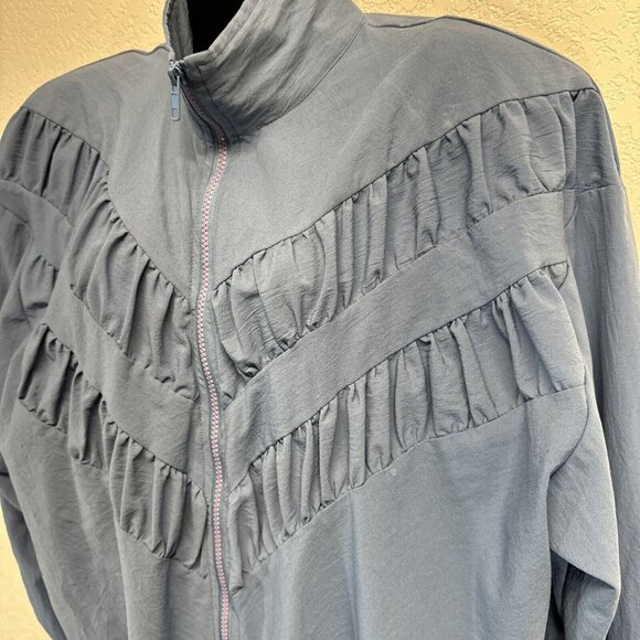 Teddi Sport Vtg Leisure Suit Ladies Track Lightweight Blue Shoulder pads LARGE - Picture 3 of 8